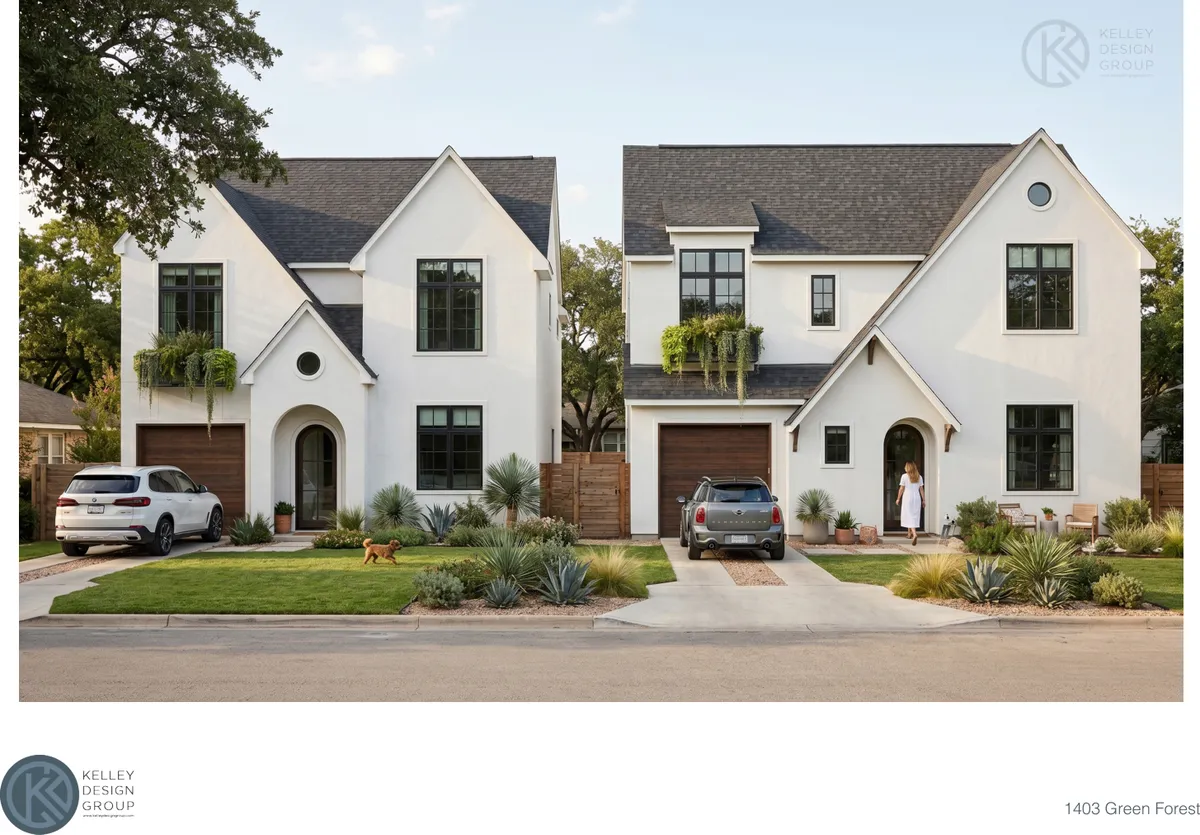 Rendering of the Green Forest two-home development in Austin